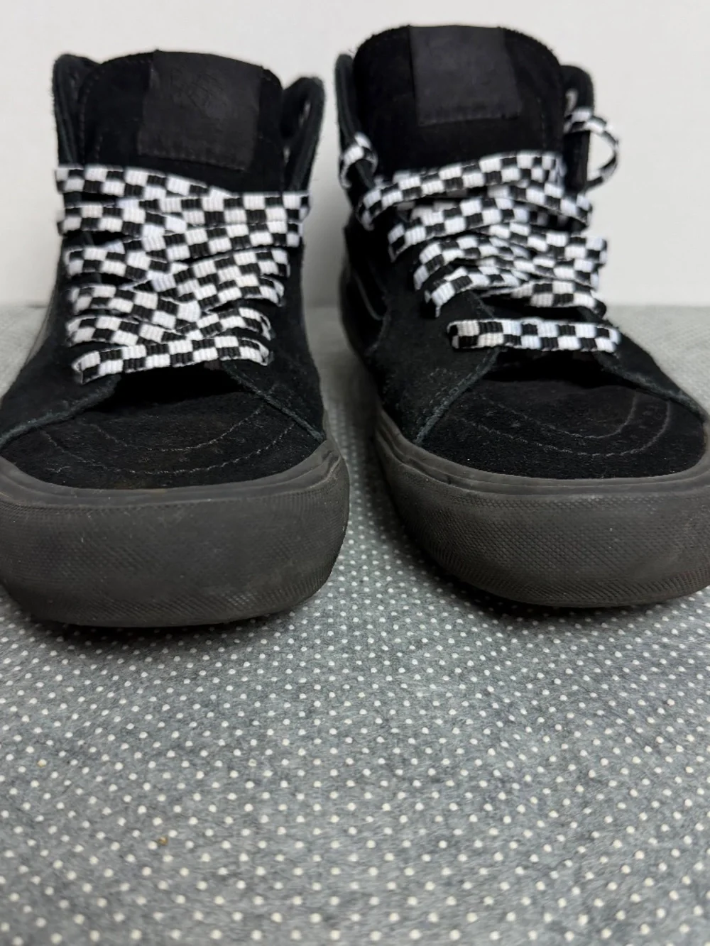 Vans Sk8-Hi Blackout Suede High Top Sneakers Checkerboard Laces Men's